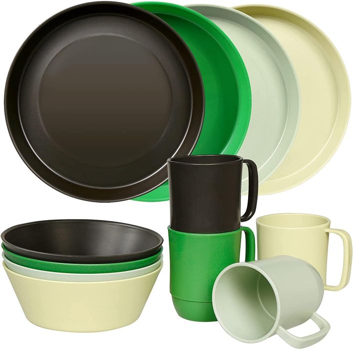 Greentainer Plastikowe, niezniszczalne zestawy zastawy stołowej, 12CS