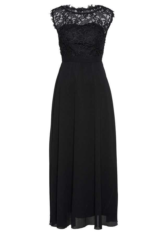 Elegancka szyfonowa czarna sukienka gipiura 36