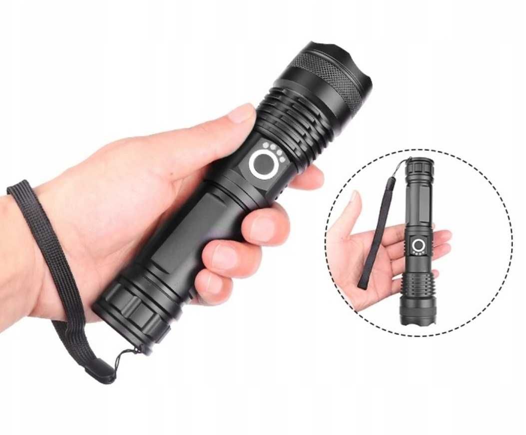 Latarka akumulatorowa turystyczna XHP50 LED USB szperacz halogen lampa