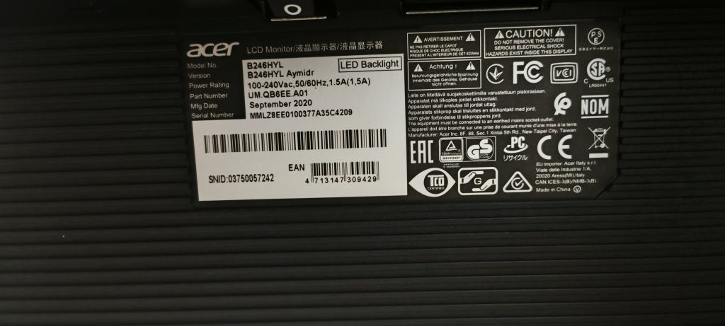 Monitor Acer B246HYL 24" LED ips