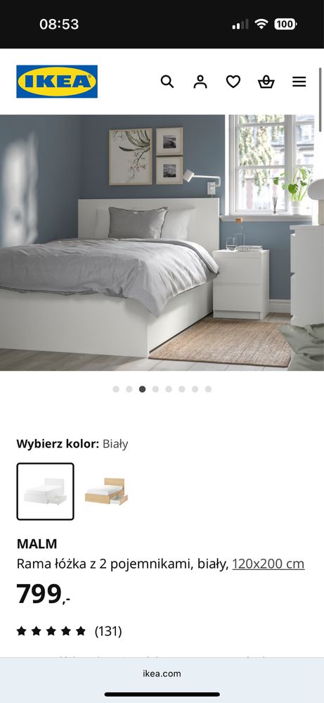 Białe łóżko IKEA 120x200 cm – stan idealny + materac GRATIS