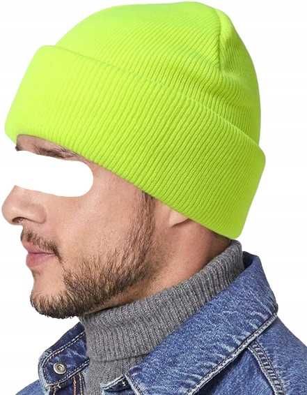 Czapka Zimowa Damska Męska Beanie Dzianinowa Ciepła Żółty