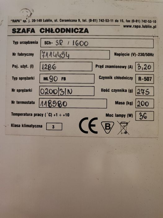RAPA SCH-SR-1600 Szafa chłodnicza przeszklona drzwi przesuwne