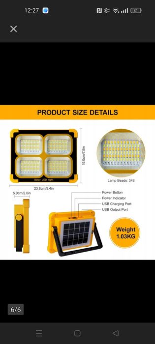 Nulmvic 12000 mAh 100 W LED reflektor budowlany solarny powerbank