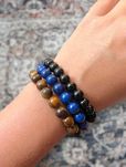 Zestaw 3 bransoletki z kamieni tygrysie oko onyks lapis lazuli BOHO
