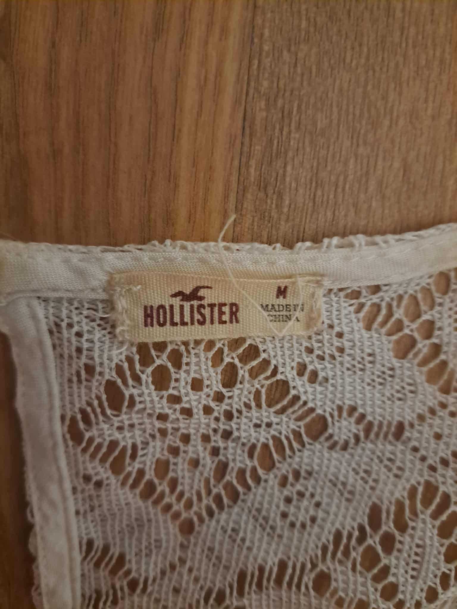 Sukienka koronkowa HOLLISTER M ecru kremowa z długim rękawem