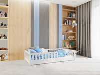 Łóżko dla dziecka, drewniane, Ryś Classic Plus białe/szare/sosna