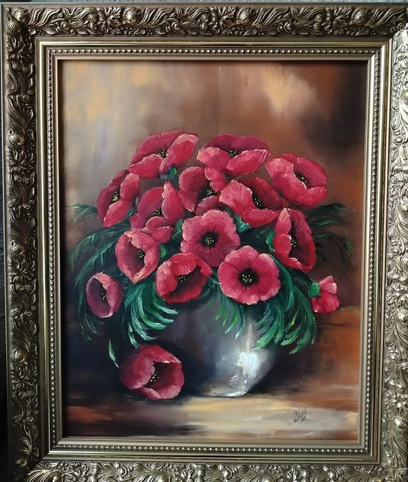 Obraz olejny Maki w złotej drewnianej ramie -50,5/60,5 cm