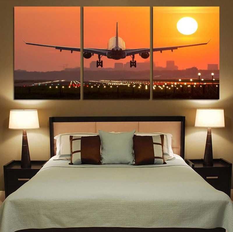 Модульная картина на холсте Самолет на закате135x65 см
