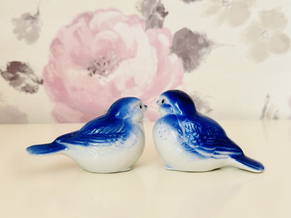 Figurka ptak,porcelanowe niebieskie ptaszki Royal Copenhagen