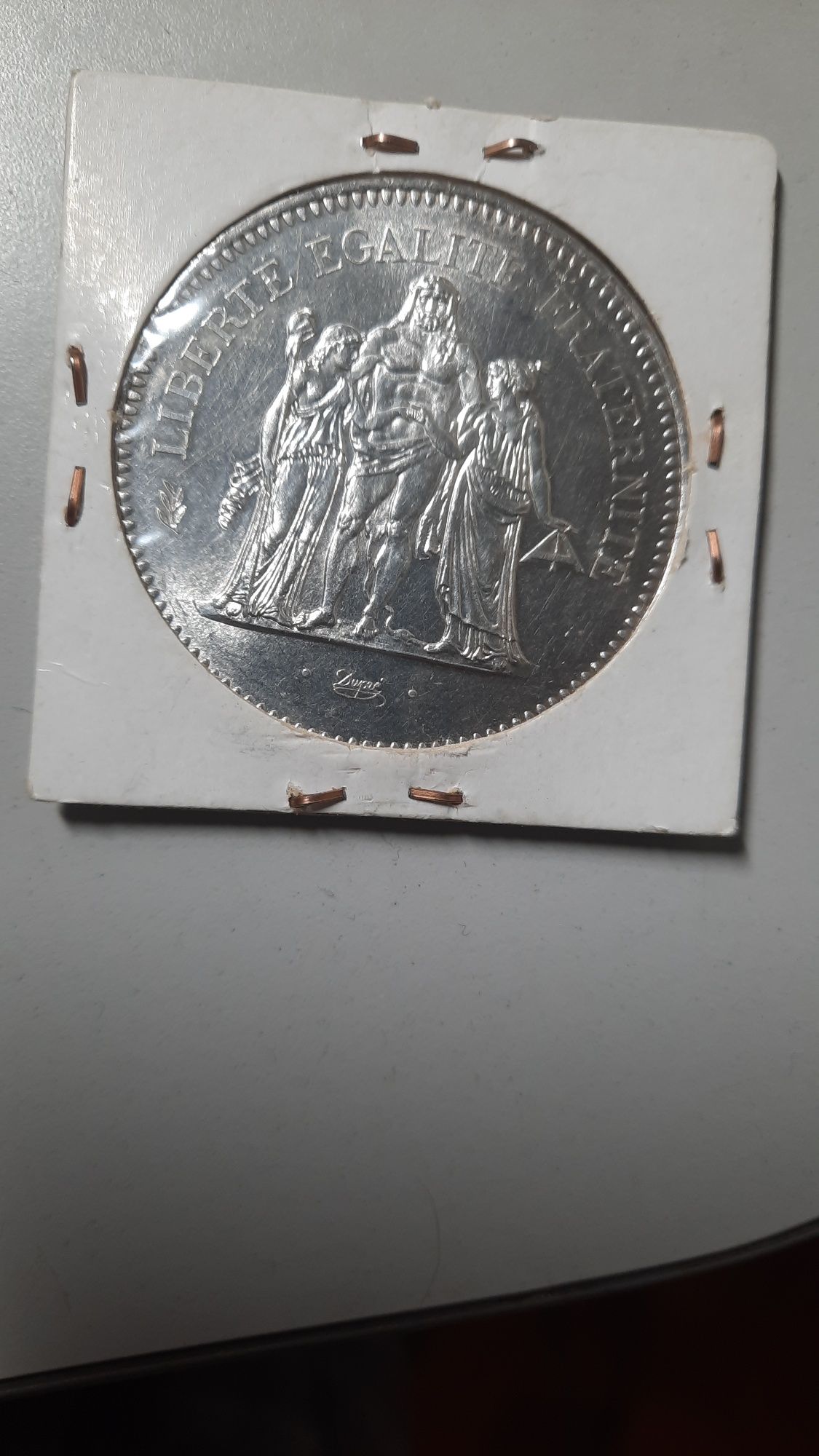 Moeda 50 francos hercules 1977 em prata