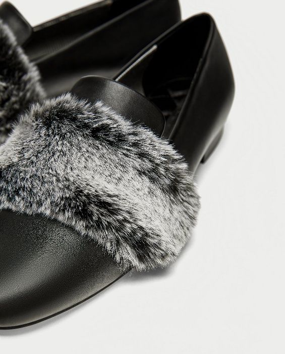 ZARA lordsy czarne mokasyny z futerkiem futerko 37 NOWE