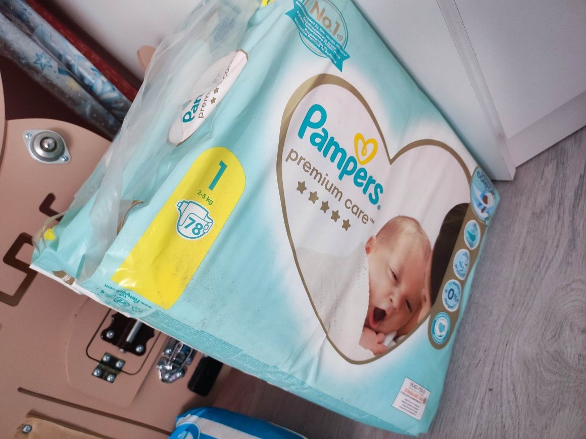 Pampers premium care 1 78szt X2=156szt plus pamper activ baby 1 43szt