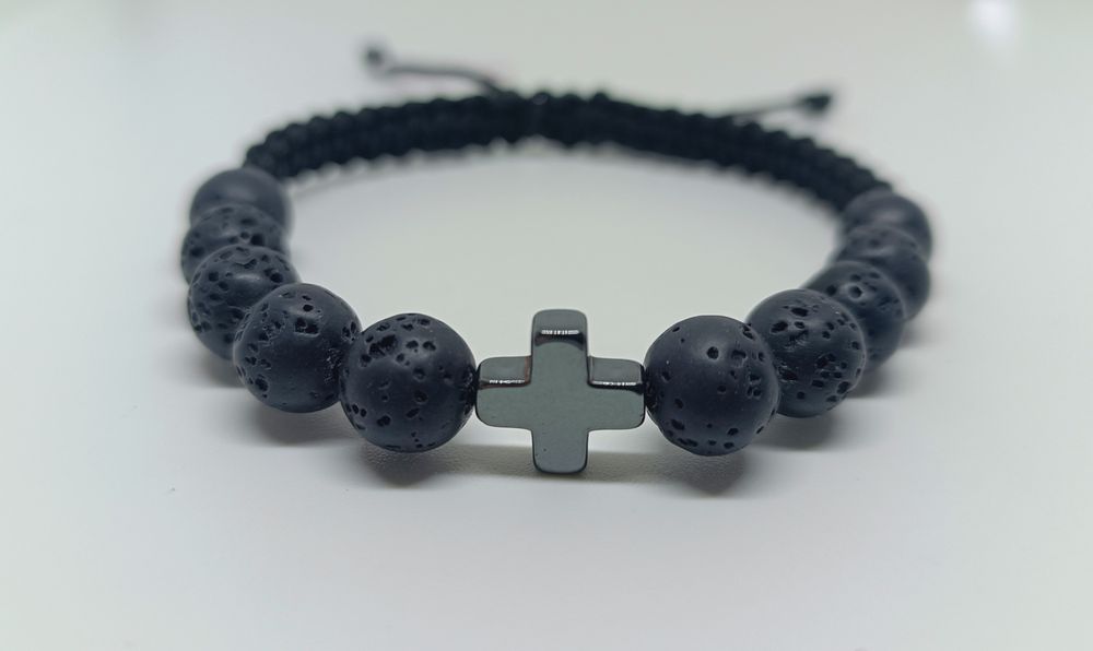 Różaniec męski na rękę lawa wulkaniczna