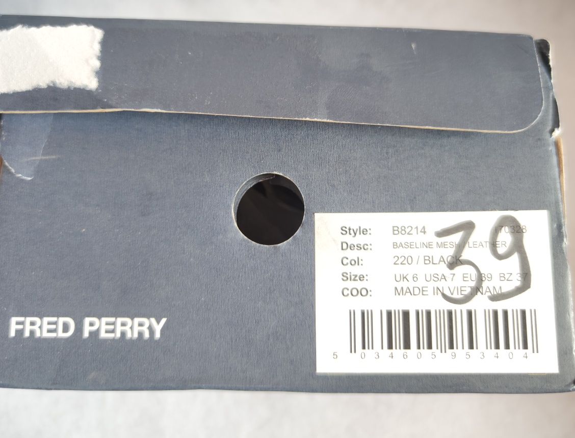"Fred Perry Baseline" skórzane trampki damskie długość 25 cm czarne