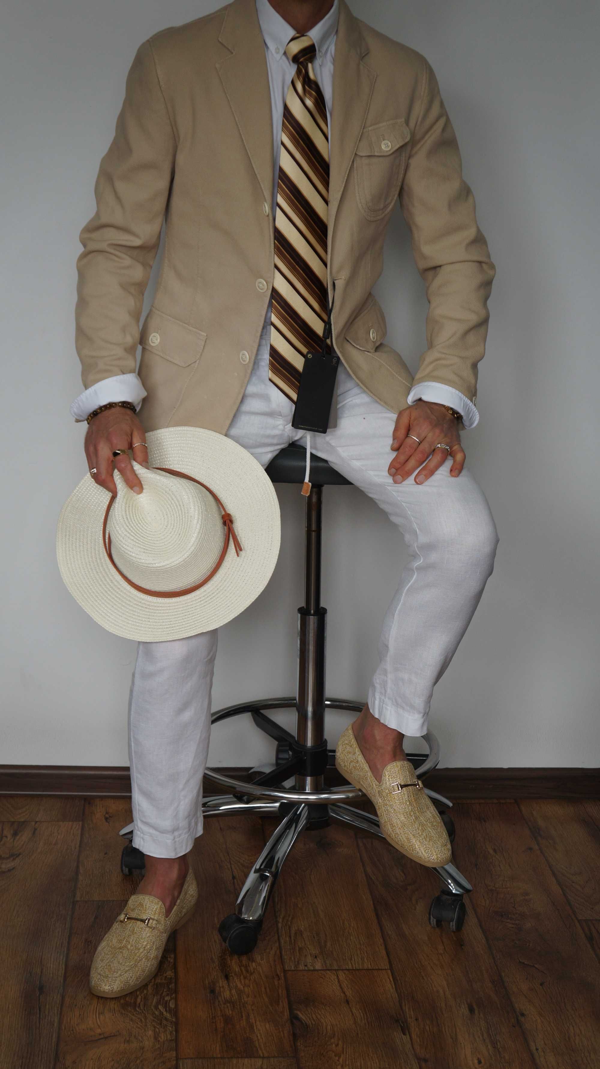 Marynarka Nowa Safari Massimo Dutti Rozmiar 48 Kolor Beż Bawełna