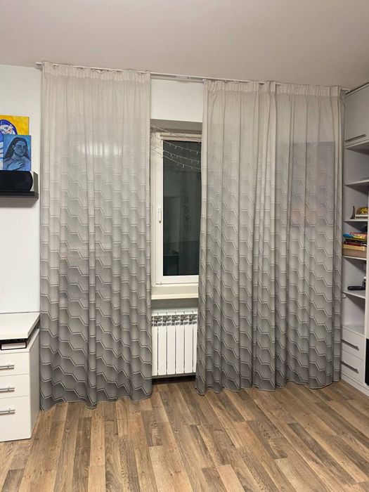 Штори, сірі штори, штори на гачках, фіранки, штори з візерунком