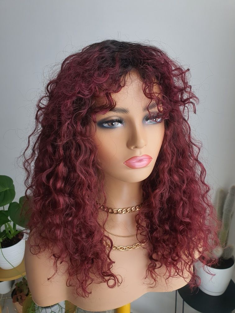 Peruka z włosów naturalnych loki loczki afroloki 45 cm grzywka