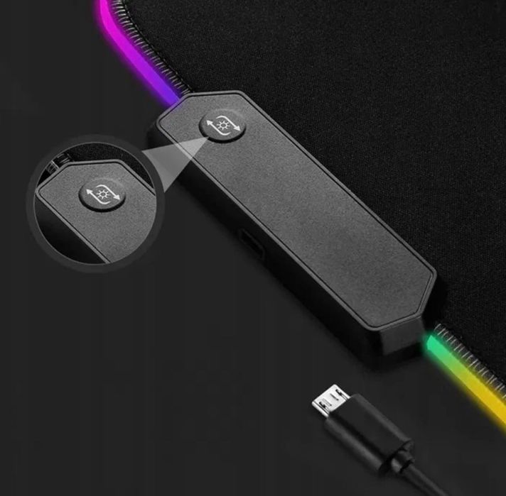 Podkładka Pod Myszkę Gamingowa LED RGB 35x25cm Na Biurko Czarna Kolory