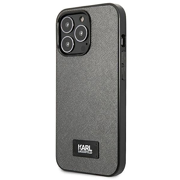 Etui Karl Lagerfeld Saffiano Plaque na iPhone 13 Pro Max 6,7" - srebrn