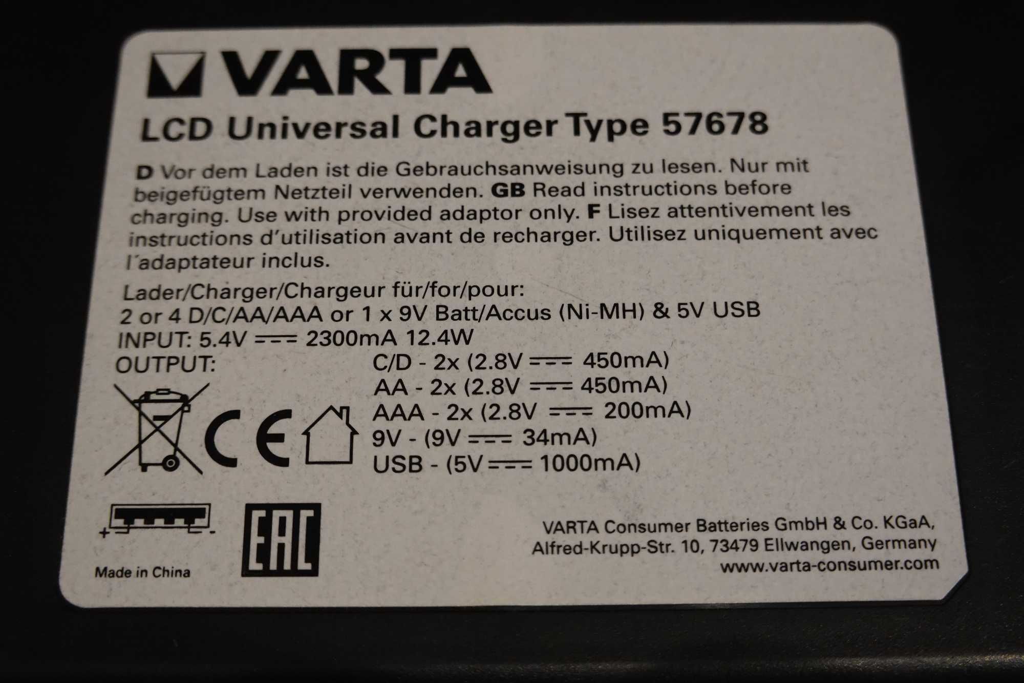 ładowarka do baterii akumulatorków VARTA LCD AA AAA USB