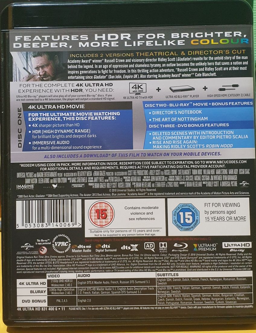 4k ultra hd blu ray Робін-Гуд 3 дискове видання з перекладом на 4 к ди