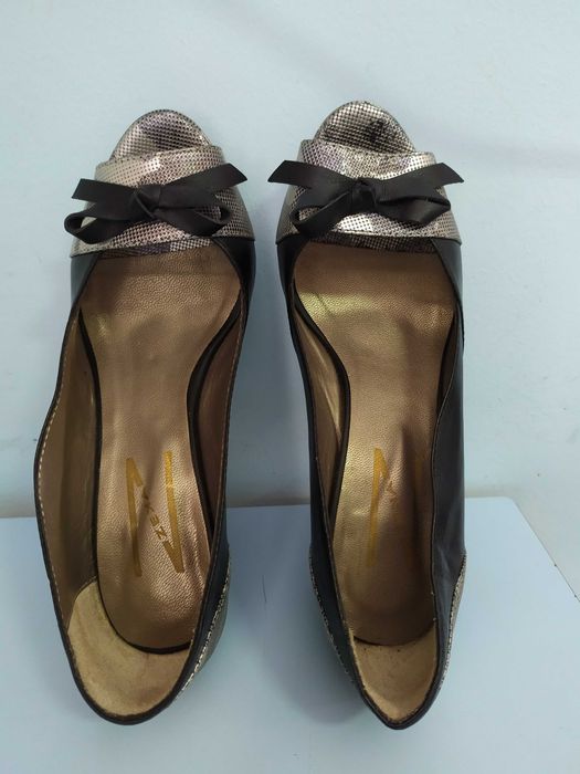 Sapatos senhora, pele genuína, modelo Peep Teo, 37