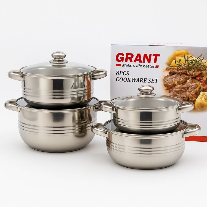 Набір каструль з кришками з нержавіючої сталі на 8 предметів