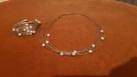 Naszyjnik i bransoletka zestaw komplet srebro perły
