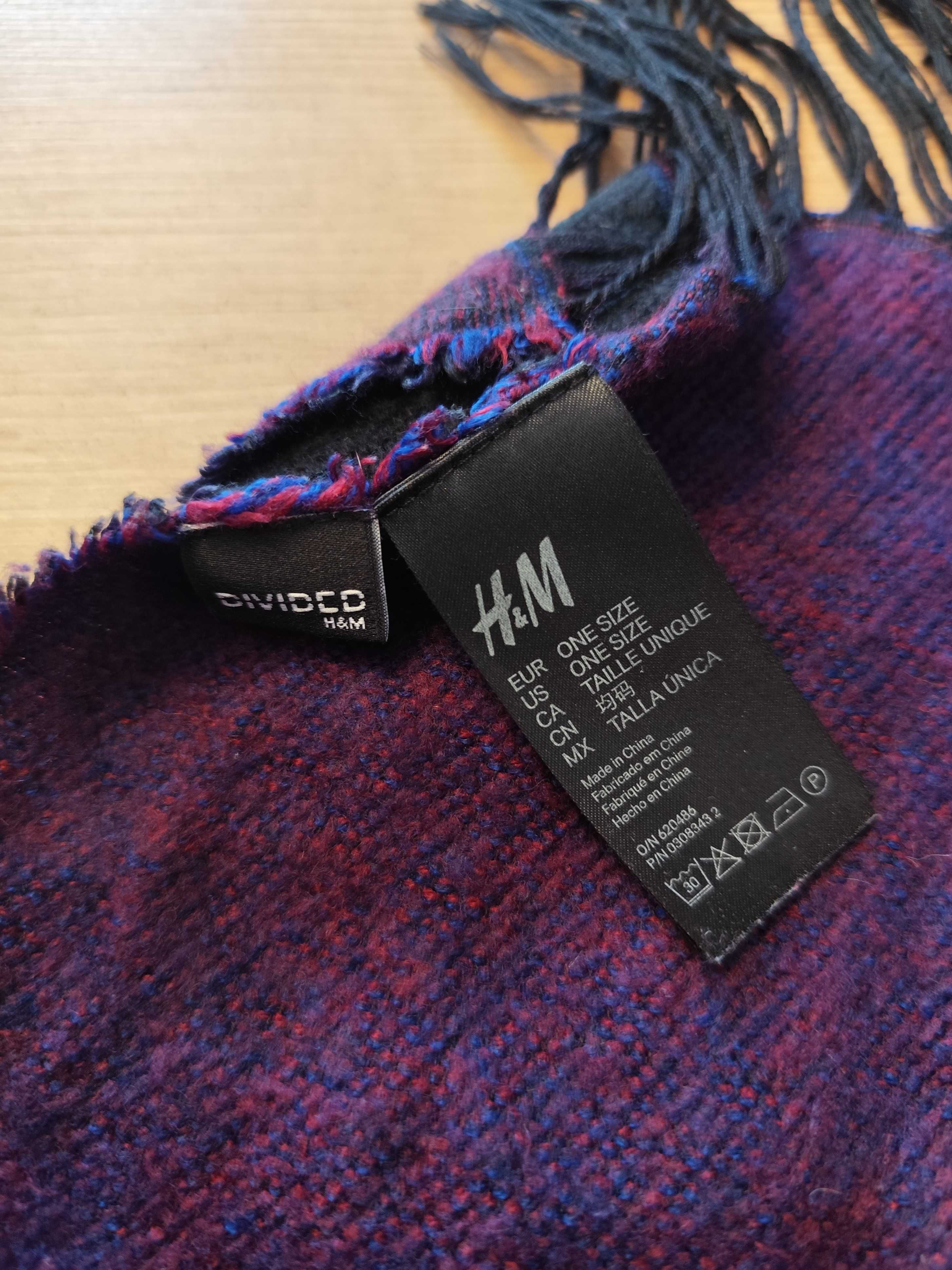 Szal damski ciepły, H&M, szal z frędzlami, długi szal zimowy