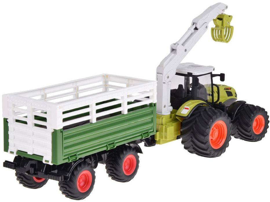 Sterowany Traktor na pilota z przyczepą i chwytakiem bale drewna