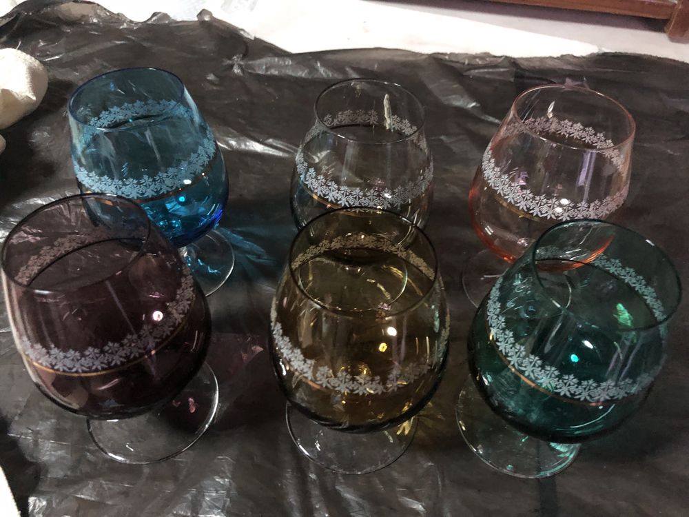 Conjunto de jarro e copos + copos de brandy e garrafa cristal d’arques