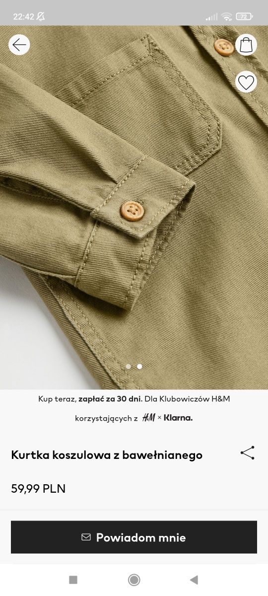 Nowa kurtka koszulowa koszula h&m khaki  98