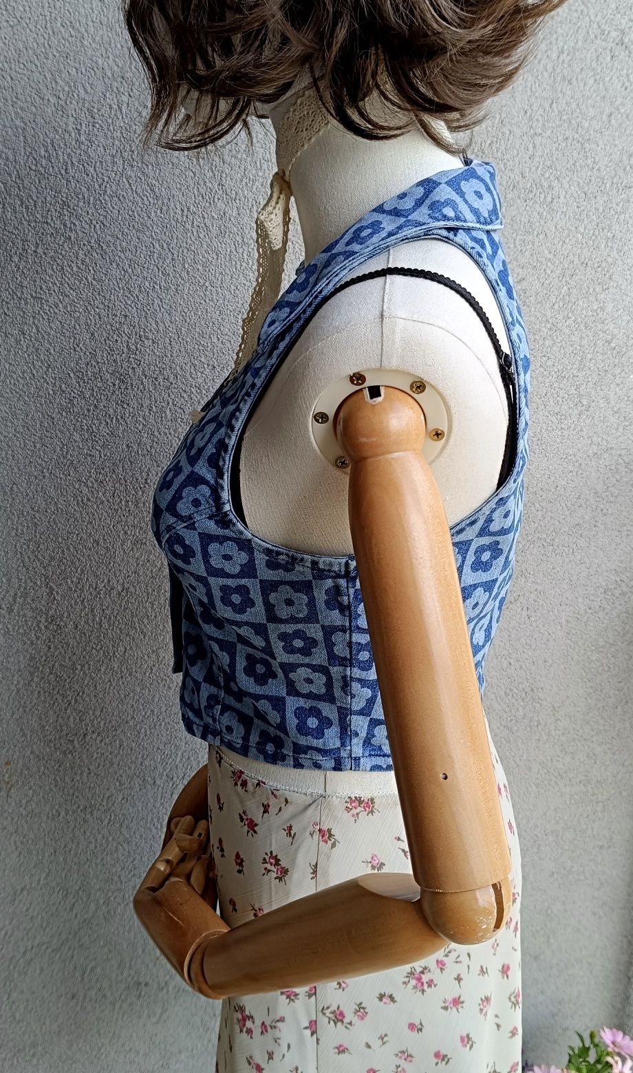 H&M kamizelka top denim jeansowa S M biust 39-44x2 vintage na lata 60