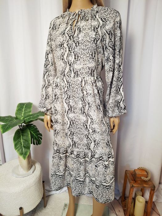 Szara sukienka długa maxi z długim rękawem elegancka 42 XL