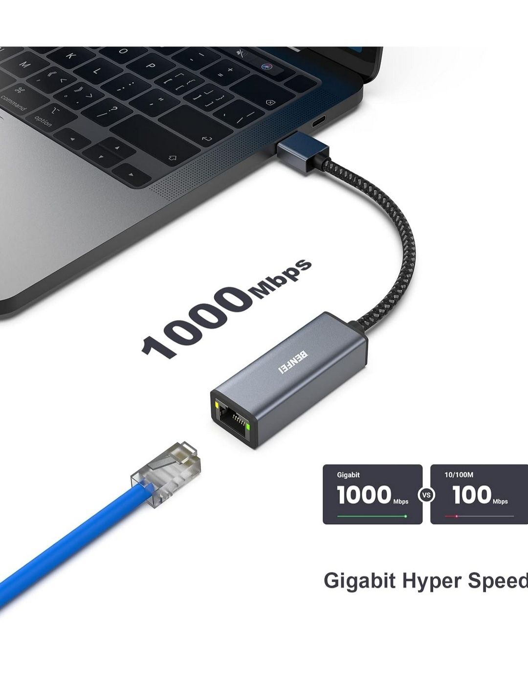 Adapter BENFEI USB 3.0 do Gigabit Ethernet kompatybilny z MacBookiem