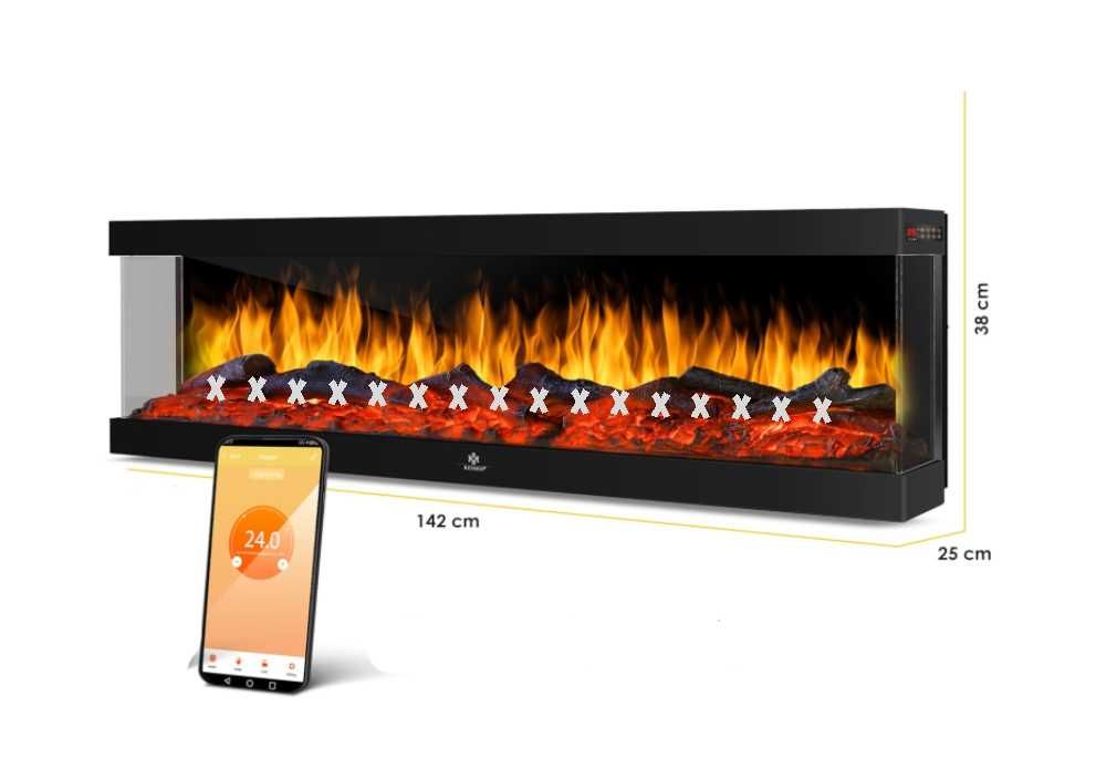 Kominek elektryczny KESSER z funkcją grzania na WiFi USZKODZONA OZDOBA