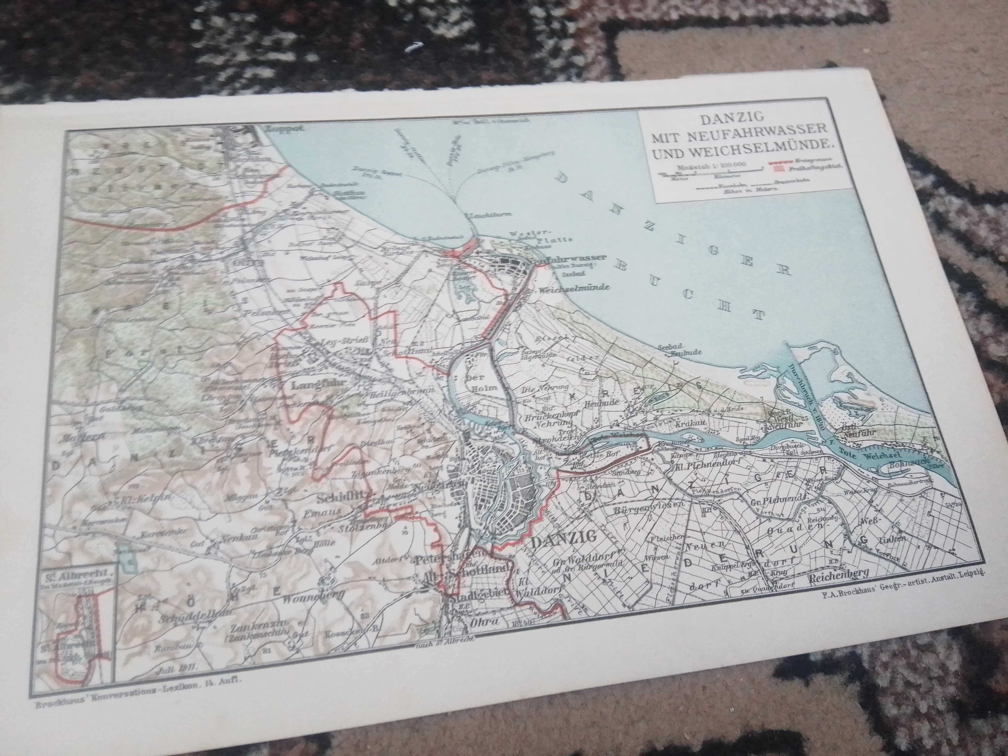 Gdańsk i okolice  stara XIX w. mapa