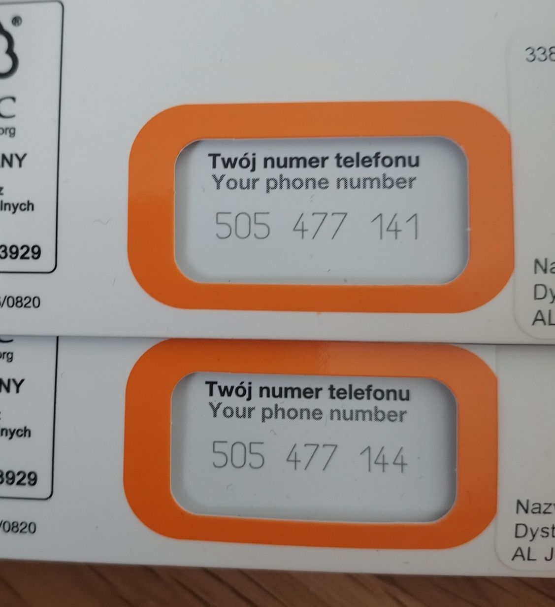 Dwa startery numery nr Orange starter 30 GB numery