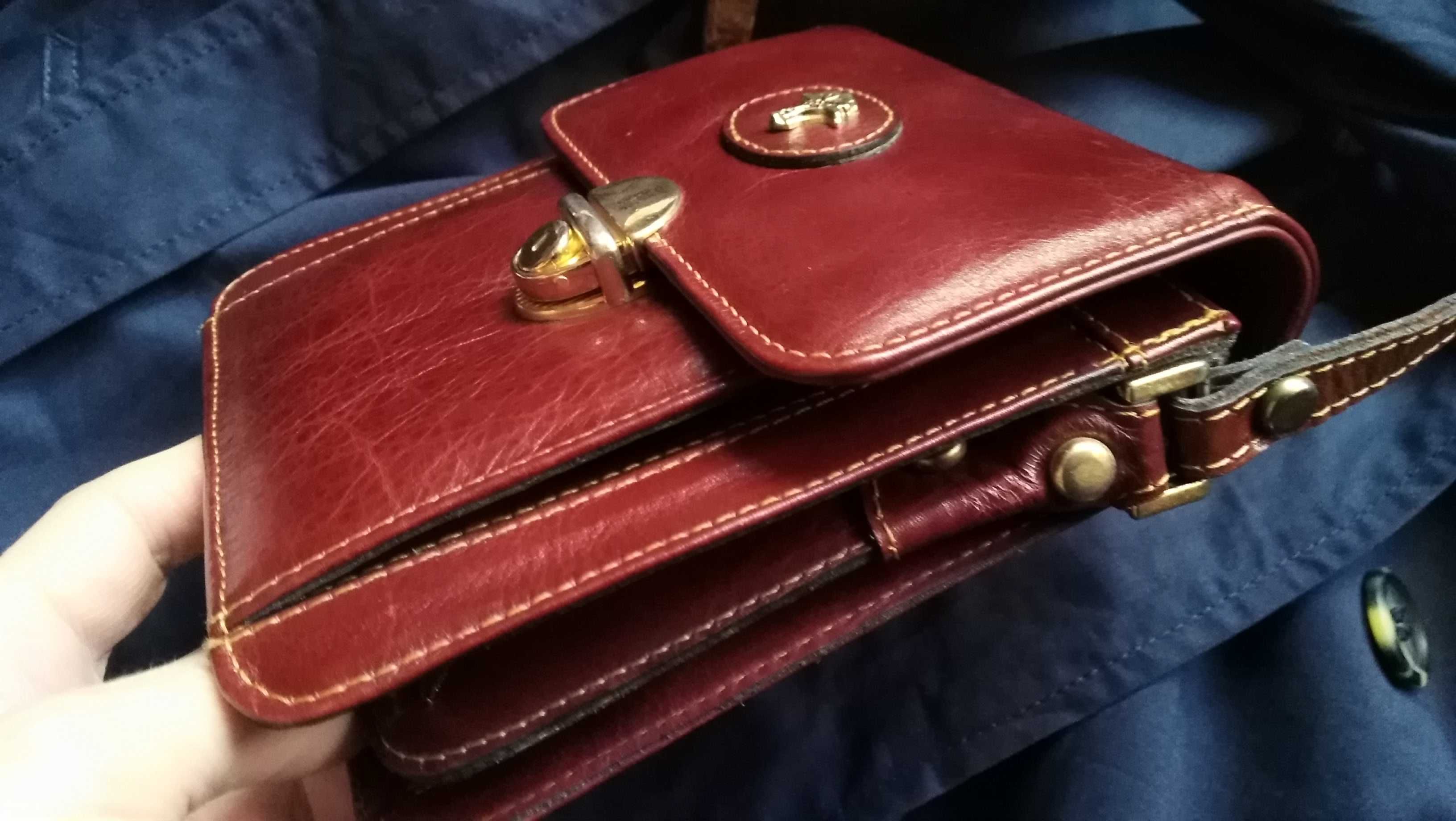 MADE IN ITALY urocza mini torebka listonoszka pasek klamra Vintage