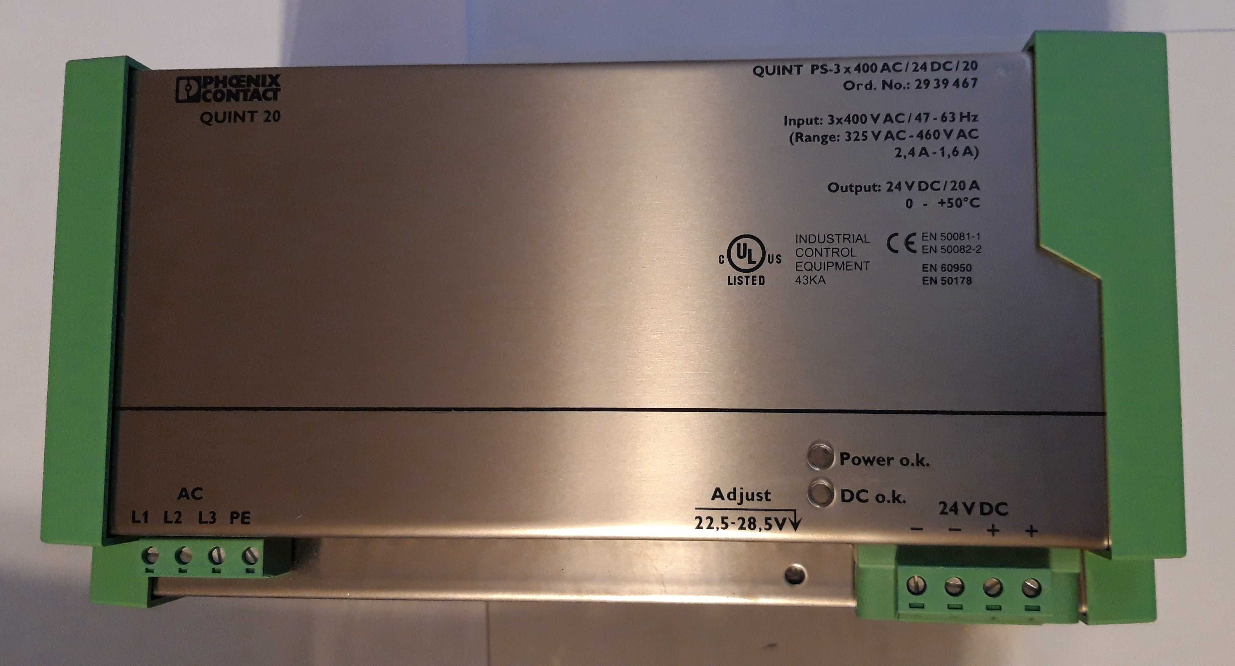 PHOENIX CONTACT - QUINT-PS-3X400AC/24DC/20A Power Supply Unit