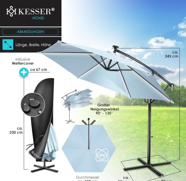 Parasol ogrodowy 300cm LED