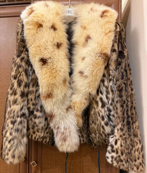 Шуба леопардова оцелот камишивий кіт натуральна песець воротнік