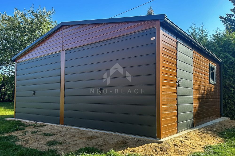 Garaż Blaszany 6X7M 2X Brama Drzwi Okno Rynny Blachodachówka Nb142