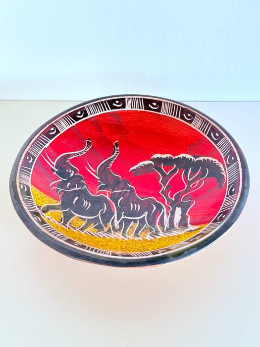 Nowa miska afrykańska Afryka słonie ręcznie robiona etniczna safari