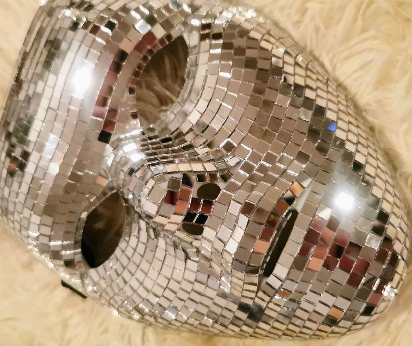 Maska Disco Lustrzana, srebrna, pełnotwarzowa. Halloween, karnawał