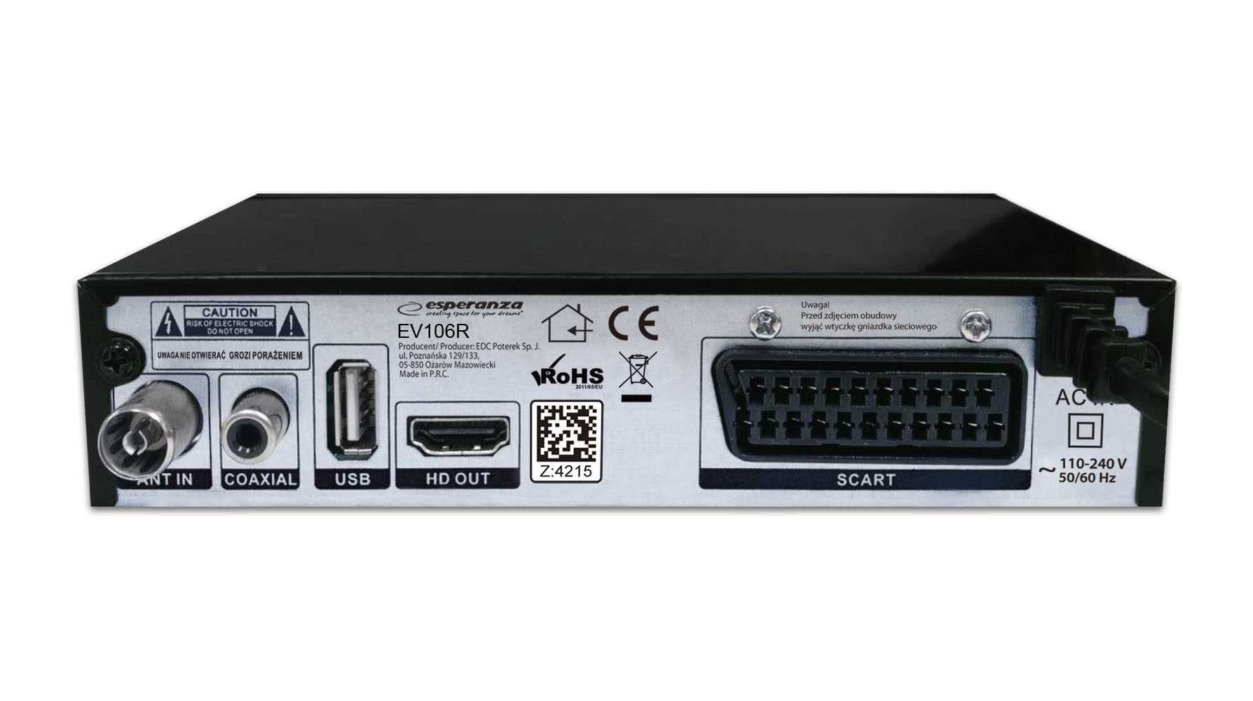 NOWY Tuner TV Dekoder DVB-T2 H.265 HEVC - HDMI SCART Pilot EV106R