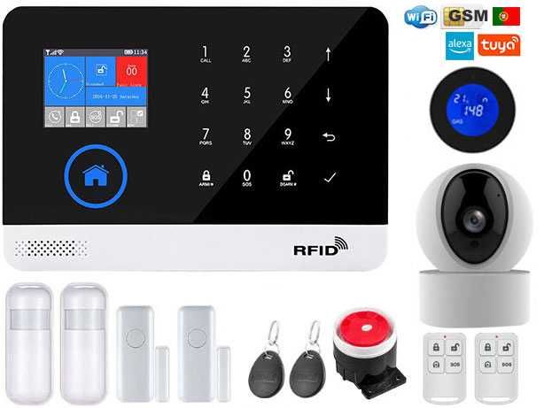 Alarme Tuya Casa sem Fios SOS/GSM/WiFi + Câmara Android/iOS (NOVO)