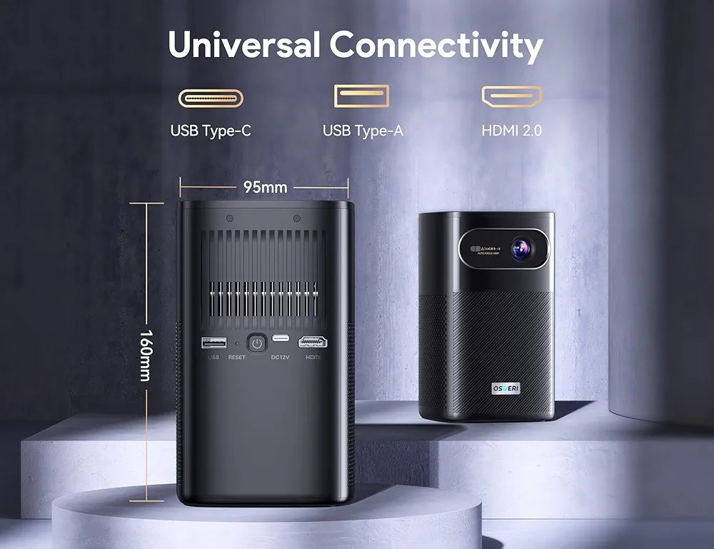 Mini Projetor Portátil DLP - 1080P - Wi-Fi e Bluetooth, 400 lúmenes