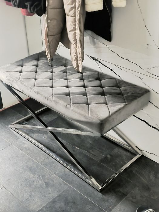 Siedzisko ławka chrom Glamour welur pikowana